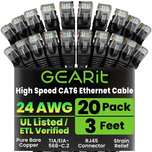 Vista 58 de GEARit Paquete de 50 cables Ethernet Cat6 de 0.5 pies Cable de conexión de red RJ45, conectores chapados en oro sin enganches de 10 Gbps, cable