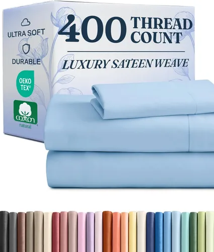 Vista 27 de Juego de sábanas de algodón de 400 hilos, tamaño individual, sábanas 100% algodón, se adapta fácilmente a colchones de 8 a 16 pulgadas, suave