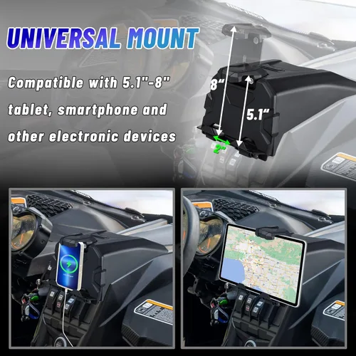 Vista 3 de MDPROMCP Maverick X3 Soporte para tablet con caja de almacenamiento, soporte GPS compatible con Can Am Maverick X3 2017-2025 UTV consola central