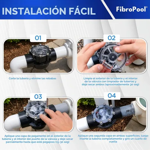 Vista 5 de FibroPool Válvula desviadora de 3 vías - Mango giratorio - 1.5 pulgadas