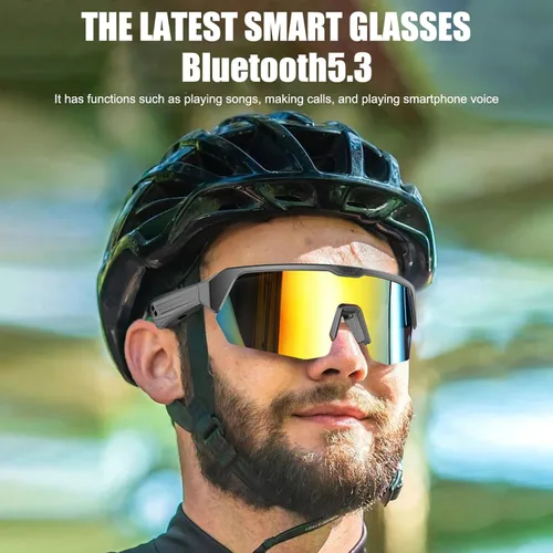 Vista 8 de OBEST Gafas de sol inteligentes deportivas, gafas de ciclismo Bluetooth con lentes polarizadas, altavoces de música de oído abierto, micrófono