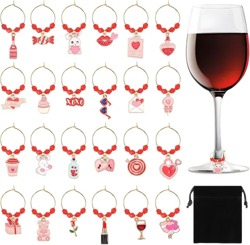 Vista 13 de SANNIX Dijes florales de vino de primavera, 24 dijes de cristal para decoración de fiesta de cata de vinos