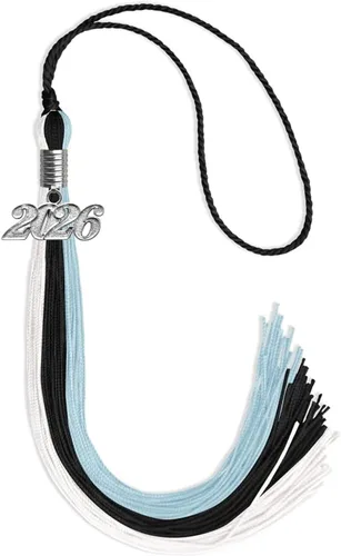 Vista 12 de Endea Graduation Borla de triple color con gota de fecha plateada (negro/dorado/granate, 2020)