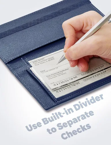 Vista 54 de Yarnic Funda para chequera personal, soporte para chequera con soporte para bolígrafo y divisor de plástico transparente integrado para cheques Rosa