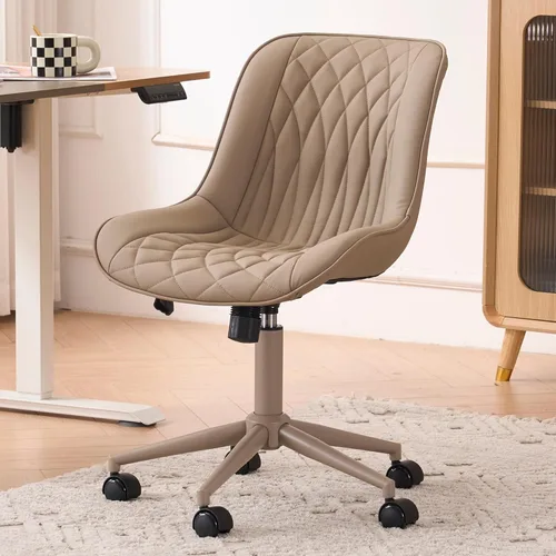 Vista 59 de YOUNIKE Silla de escritorio de oficina en casa con ruedas, silla de tocador sin brazos con respaldo, cómoda y moderna silla tapizada de cuero