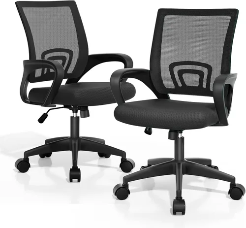 Vista 31 de Magshion Juego de 2 sillas ergonómicas de oficina, silla de escritorio de malla con respaldo medio, silla giratoria ajustable para computadora
