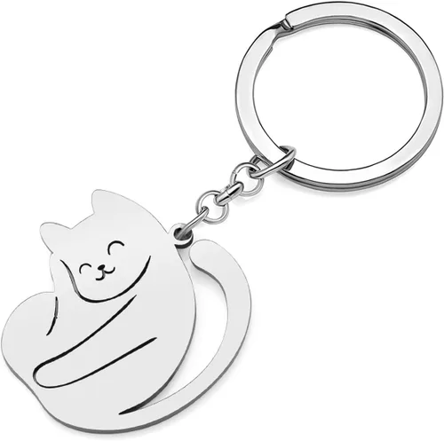 Llavero de acero inoxidable chapado en oro con bonito diseño de gato, regalo para mujeres y niñas, llavero para coche, monedero, llaves, accesorios