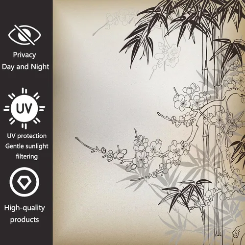 Vista 2 de Película decorativa de privacidad para ventana, control de calor, bloqueo solar, protección UV, diseño abstracto oceánico, adherencia estática
