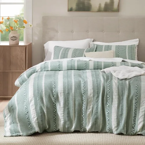 Vista 23 de Bedsure Funda de edredón de 100% algodón tamaño individual, tejido gofre, color blanco coco, GentleSoft y transpirable, juego de cama para regalo, 2