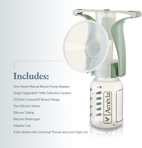 Vista 3 de Ameda Extractor de leche manual portátil, esencial para la lactancia materna, portátil, libre de BPA y DEHP