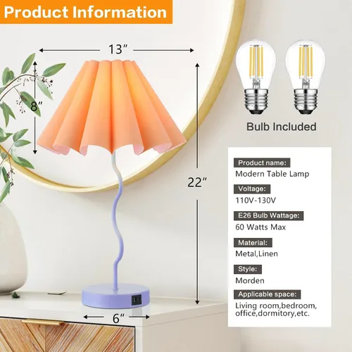 Vista 3 de EOEYYOYB Lámparas de mesa para sala de estar, lámparas regulables modernas azules y naranjas con puerto USB y toma de corriente