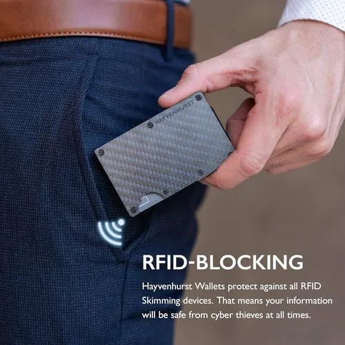 Vista 6 de Hayvenhurst Billeteras de metal delgadas y minimalistas con bloqueo RFID para hombres con clip para dinero