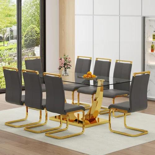 Vista 35 de Juego de Mesa de Comedor Negra para 6, Mesa de Comedor de Mármol Falso de 71" para 6, Juego de Mesa de Cocina Rectangular con Sillas de Cuero PU