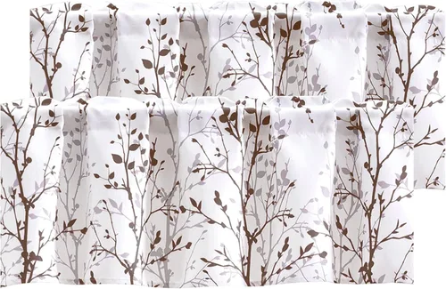 Vista 22 de Luvyohmee Cortina de cenefa estampada con ramas de árbol, cenefa de cocina de 18 pulgadas de largo, color negro, cenefas de ventana grises