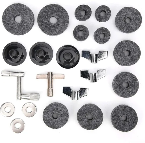 Almohadilla de fieltro para tambor, 23 piezas, kit de platillos con tuercas de ala, arandelas, fundas de llave, accesorios de repuesto para
