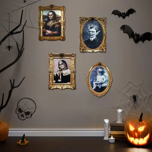 Vista 7 de ECGER Decoraciones de Halloween para interiores, imágenes de caras Decoración de Halloween 4 piezas