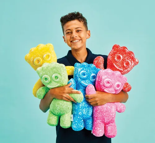 Vista 4 de iscream Sour Patch Kids - Mini almohada de personaje de caramelo en relieve de 8.5 x 6.25 pulgadas, color azul