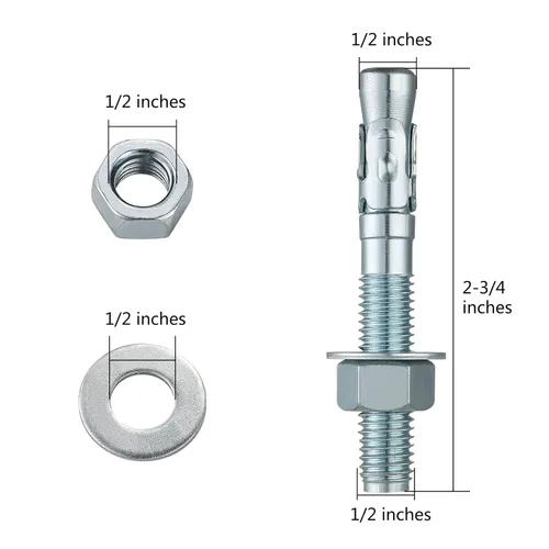 Vista 2 de 1/2x2-3/4" 10Pcs de sujetadores estándar en pulgadas para anclajes de cuña de zinc de alta resistencia para cemento y hormigón