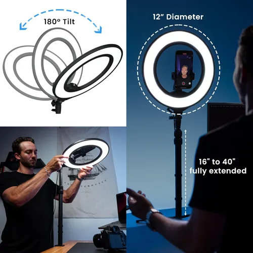 Vista 2 de Lume Cube Edge Lit - Anillo de luz de escritorio de 12 pulgadas, anillo de luz para transmisión, juegos y video, color y brillo totalmente