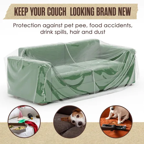 Vista 2 de Houseables Funda de plástico para sofá, fundas de plástico para mascotas, protector de sofá transparente para moverse, protector de sofá biplaza