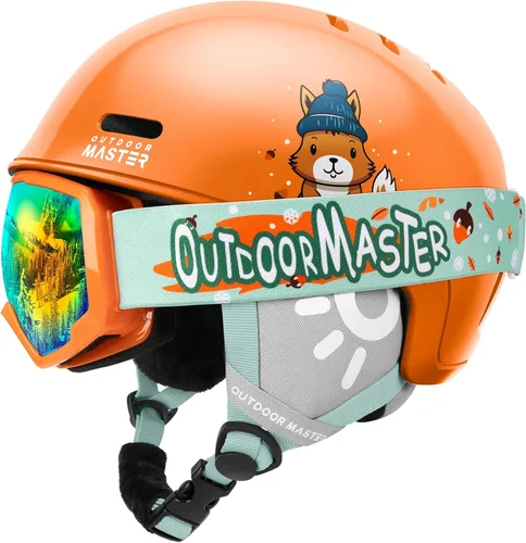 Vista 12 de OutdoorMaster - Juego de casco y gafas de esquí para niños, casco de snowboard, carcasa de PC duradera y espuma EPS, casco de nieve con 12