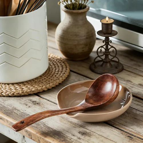 Vista 5 de Gomakren Soporte para cuchara para estufa, soporte para cucharón de espátula, bonitos reposamucheras de café, soporte grande de 5 pulgadas