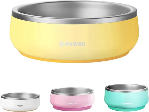 Pawaii Cuencos Pequeños para Perros, 12 oz. Cuenco de Comida y Agua Diseñado para Cachorros y Gatos con Base de Goma Antideslizante, Metal Aislante