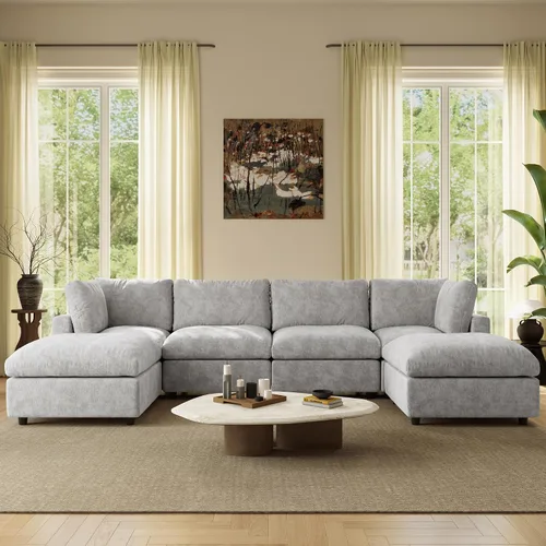 Vista 20 de Sofá modular de nube seccional, moderno sofá en forma de L con otomana, 100 pulgadas, 3 plazas de felpilla para asiento profundo para sala de estar