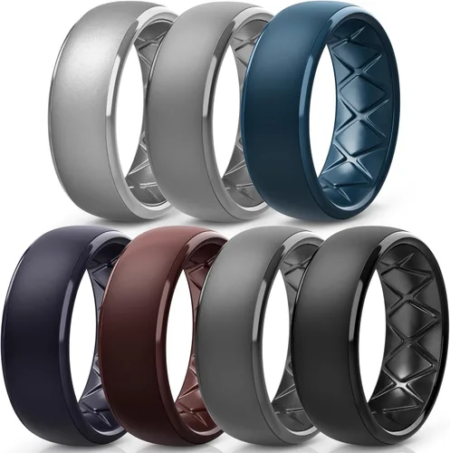Vista 75 de Egnaro Anillos de boda de silicona para hombre: 1/4/6/7 Multipack de anillos de boda de goma con arco interior Diseño ergonómico transpirable