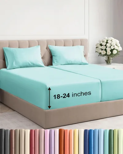 Vista 113 de Sábanas individuales de bolsillo extra profundo, sábanas transpirables y refrescantes de 3 piezas, juego de sábanas de lujo para hotel, suaves, sin