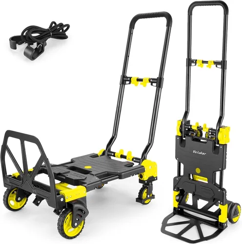 Vista 14 de Carretilla de Mano Plegable de 330 LB, Carretilla Móvil, Carretillas de Mano de Servicio Pesado Combinación de 4 Ruedas y 2 Ruedas Carretilla