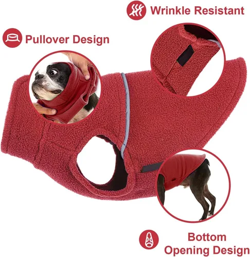 Vista 60 de Chaleco de forro polar con estampado a cuadros rojos, suéter de invierno para mascotas para perros pequeños, niños y niñas, suéter cálido