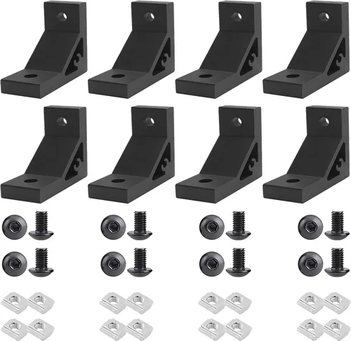 Vista 8 de 4 juegos de hardware de conexión de perfil de extrusión de aluminio 1010 plateado, incluye 1 pieza de llave, 4 piezas de soporte en L de 78x78 mm