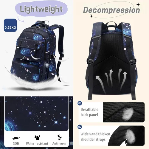 Vista 5 de Mochila escolar con estampado de galaxias para niños de secundaria y primaria