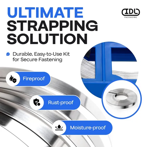 Vista 4 de IDL Packaging Kit de bandas de acero inoxidable 201 de 1/2 pulgada, herramienta de bandas de alta resistencia + bobina de bandas de acero inoxidable