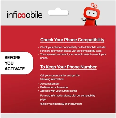 Vista 7 de 12,6 $/mes Plan prepago Infimobile Ilimitado: 6 meses 10 GB de datos de alta velocidad por mes Datos de voz y texto ilimitados Tarjeta SIM