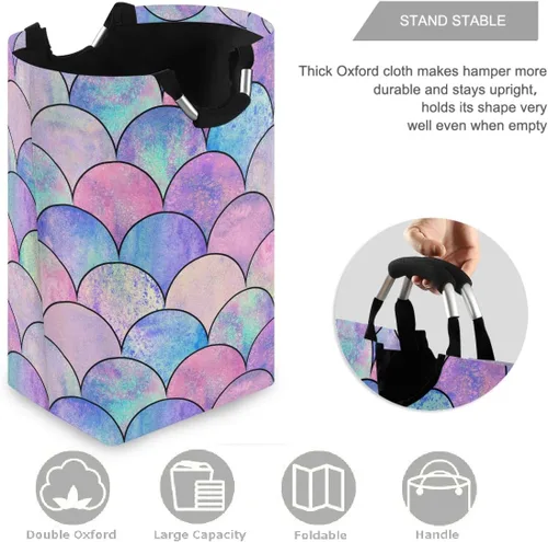 Vista 3 de visesunny Cesta de lavandería de gran capacidad, escamas mágicas de sirena resistente al agua, tela Oxford, cestas de almacenamiento