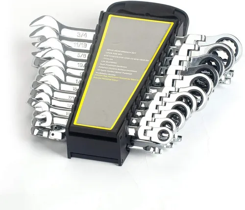 Vista 2 de FLZOSPER - Juego de llaves de trinquete de cabeza flexible de 22 piezas, juego de trinquete de mano de acero cromado vanadio SAE y métrico