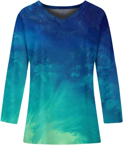 Vista 4 de Camisetas de talla grande para mujer, túnica a rayas de otoño, camisetas de manga larga con cuello en V, sudaderas de algodón de invierno