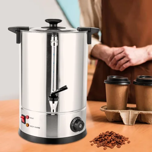 Vista 7 de Cafetera comercial, urna de café de doble pared de acero inoxidable de 12L con percolador, dispensador eléctrico de agua caliente para eventos