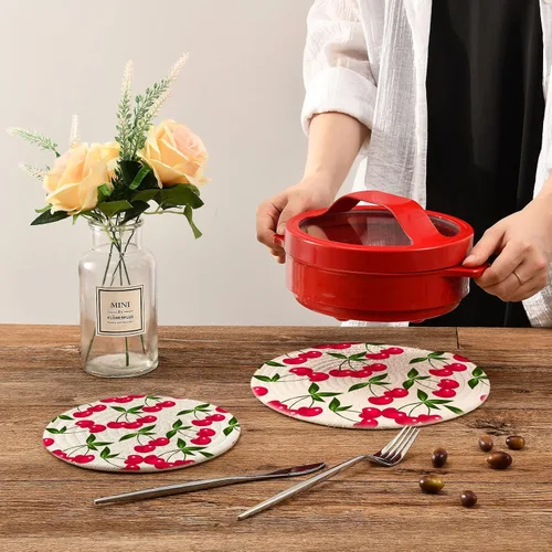 Vista 7 de Qilmy Cherry Kitchen - Juego de 2 agarraderas redondas, resistentes al calor, para platos calientes, ollas calientes y sartén, 7 pulgadas + 9 Cereza
