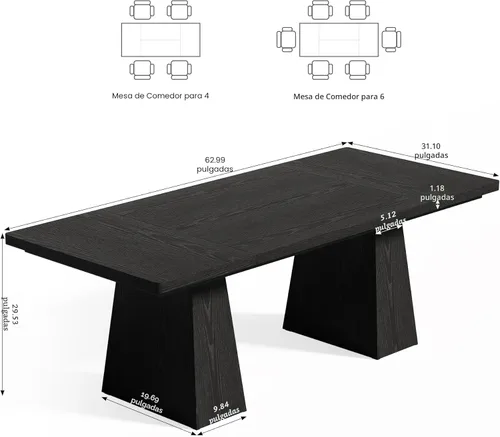 Vista 2 de LITTLE TREE Mesa de comedor para 4-6 personas, mesa de madera, muebles rectangulares con patas resistentes, mesa de cocina moderna para el hogar