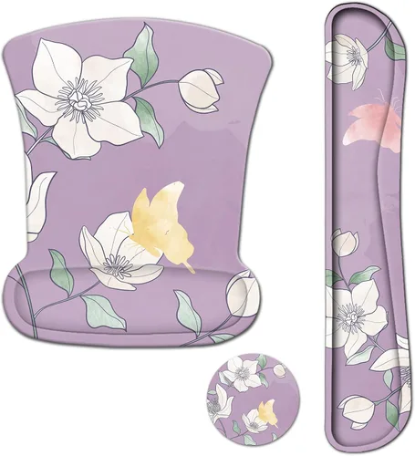 Vista 11 de AIMSA Alfombrilla de mouse con reposamuñecas, juego de alfombrillas de mouse con soporte de muñeca de gato negro, alfombrilla ergonómica con base