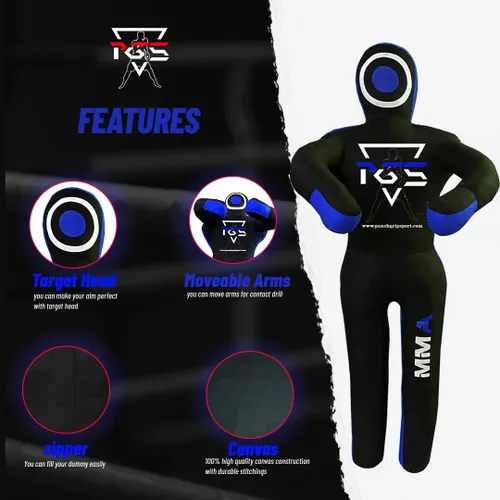 Vista 2 de MMA Grappling Dummy Brasileño JIU Jitsu BJJ Saco de boxeo para defensa personal lucha libre Judo Karate Boxeo Lanzamiento Sumisión Posición de pie