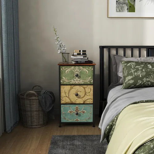 Vista 7 de Tohomeor Cómoda Pequeña para Dormitorio con Cajones Estrechos de Flores Retro Cómoda Delgada Mesita de Noche Delgada Mesa Auxiliar de Sofá para Sala
