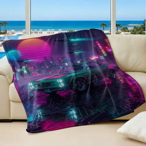 Vista 12 de Cyber Synthwave GTO Neon Retro Flannel Blanket, Super Soft Cozy Bed Throw, Versatile Throw Blanket for Bedroom & Sofa Decor (04,30 x 40in)