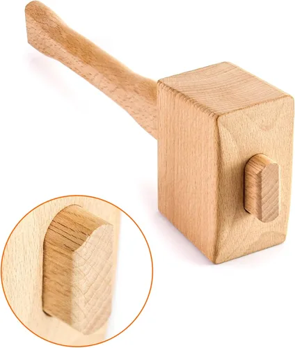 Vista 4 de QWORK Maza de madera, martillo manual para hielo de 9.5" de haya. Martillo de carpintero de madera maciza. Herramienta manual para carpintería