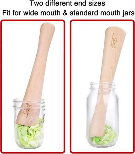 Vista 5 de SOLIGT Machadora de chucrut de 12" para tarros Mason, fermentación de vegetales - Una pieza de madera maciza