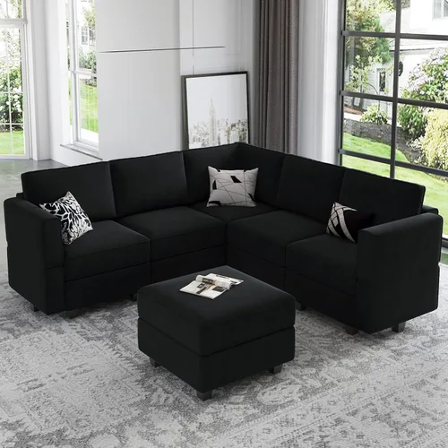 Vista 15 de Belffin Sofá Seccional Modular de Terciopelo con Chaise Lounge Sofá Cama Seccional con Chaise de Almacenamiento Sofás Cama Sofá para Sala de Estar
