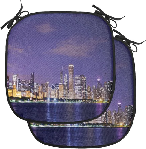 Vista 56 de Lunarable USA Chair Cushion Pad, American Cities Skylines Metropolis Architecture Sketch Style Hand Drawn Art Print, Seat Padding for Kitchen &